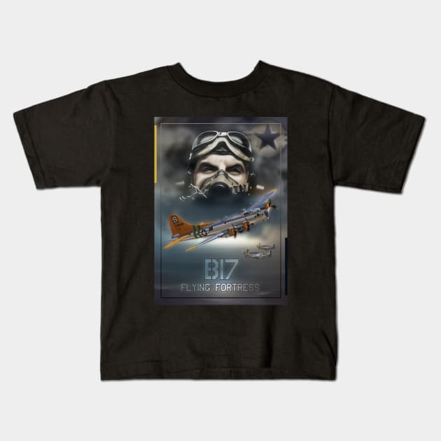 B17 Flying Fortress Kids T-Shirt by hardtbonez